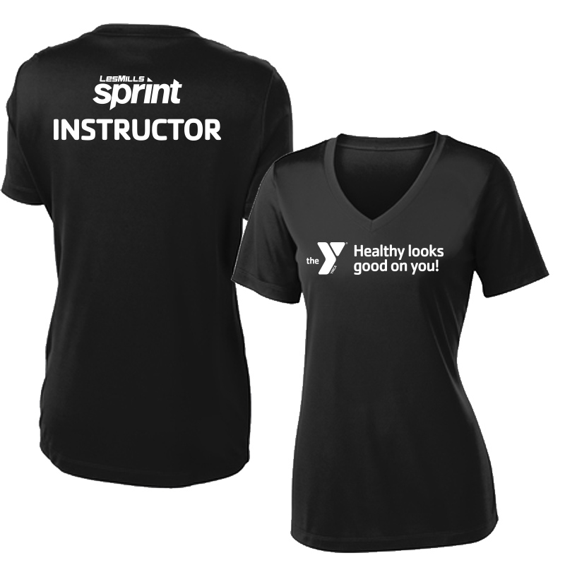 Les Mills Sprint Ladies VNeck Tee: Healthy Looks Good - Black