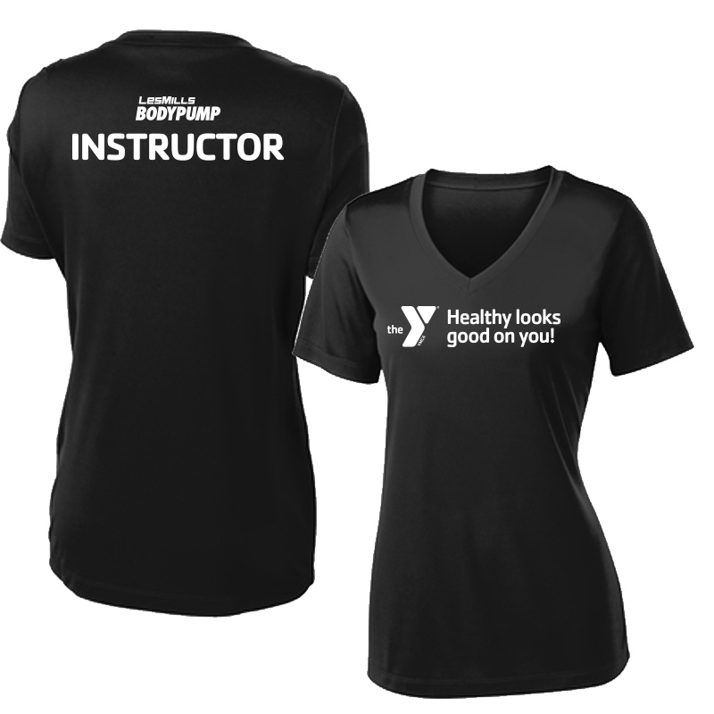 Les Mills Body Pump Ladies VNeck Tee: Healthy Looks Good - Black