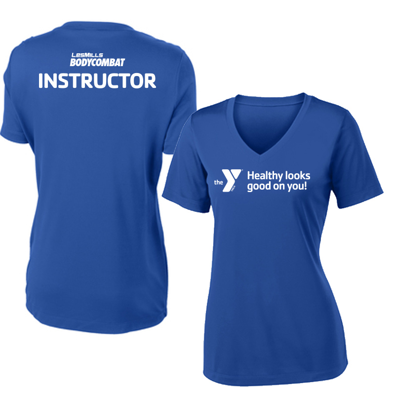 Les Mills Body Combat Ladies VNeck Tee: Healthy Looks Good - Royal